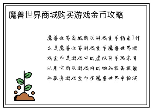 魔兽世界商城购买游戏金币攻略