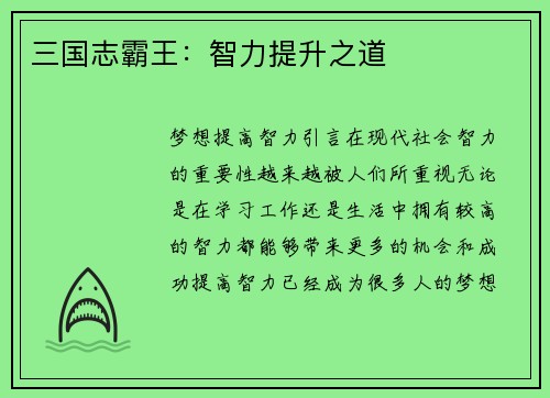 三国志霸王：智力提升之道